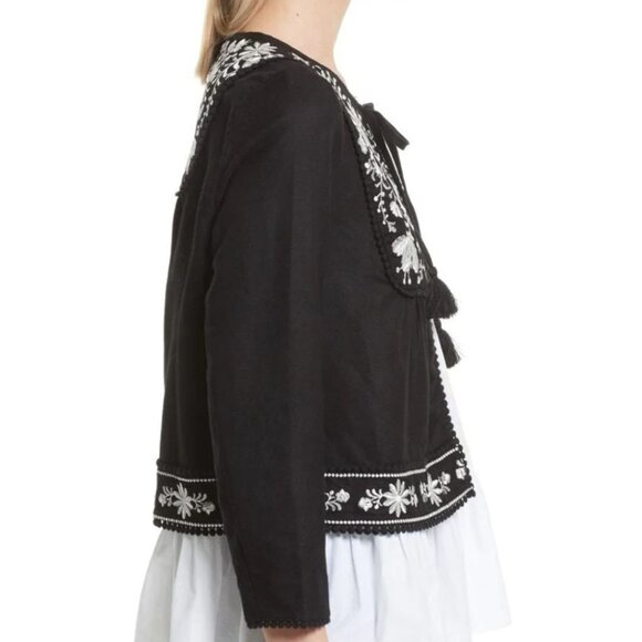 Kate Spade Linen Blend Embroidered Crop Jacket Black Floral Womens Medium - Picture 6 of 9